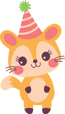 Fox wearing birthday hat  Illustration