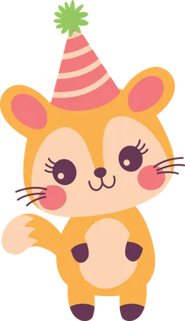 Fox wearing birthday hat  Illustration