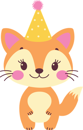 Fox wearing birthday hat  Illustration