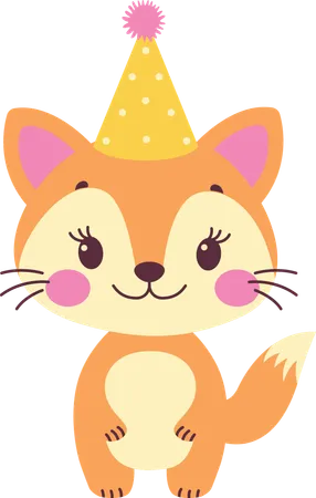 Fox wearing birthday hat  Illustration