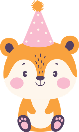 Fox wearing birthday hat  Illustration