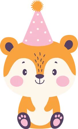 Fox wearing birthday hat  Illustration