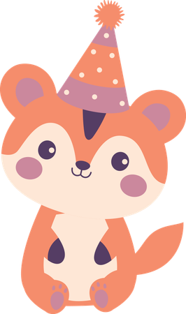 Fox wearing birthday hat  Illustration