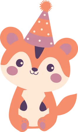 Fox wearing birthday hat  Illustration