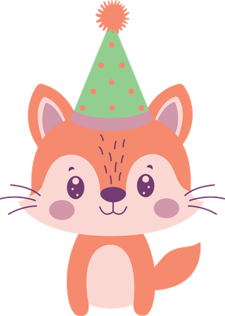 Fox wearing birthday hat  Illustration