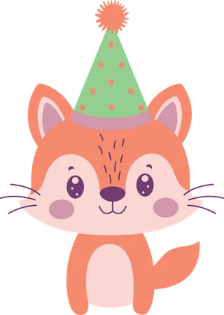 Fox wearing birthday hat  Illustration