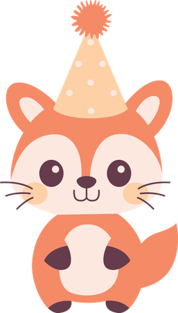 Fox wearing birthday hat  Illustration