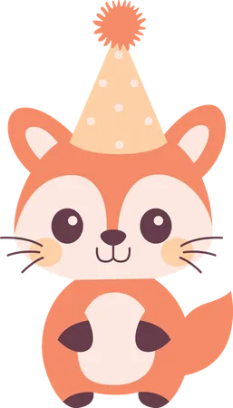 Fox wearing birthday hat  Illustration