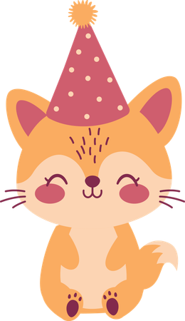 Fox wearing birthday hat  Illustration