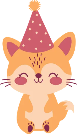 Fox wearing birthday hat  Illustration