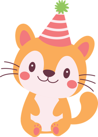 Fox wearing birthday hat  Illustration