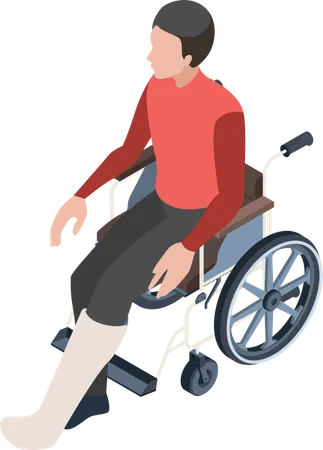 Fractured leg man sitting on wheelchair Illustration
