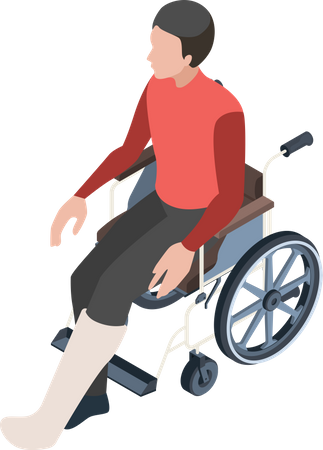 Fractured leg man sitting on wheelchair  Illustration