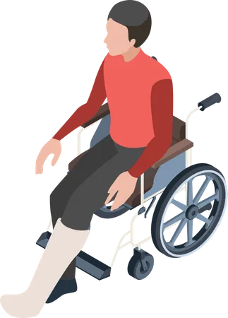 Fractured leg man sitting on wheelchair  Illustration