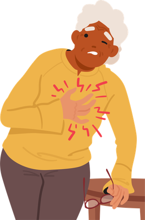 Frail Senior Woman Clutches Her Chest In Agony  Illustration