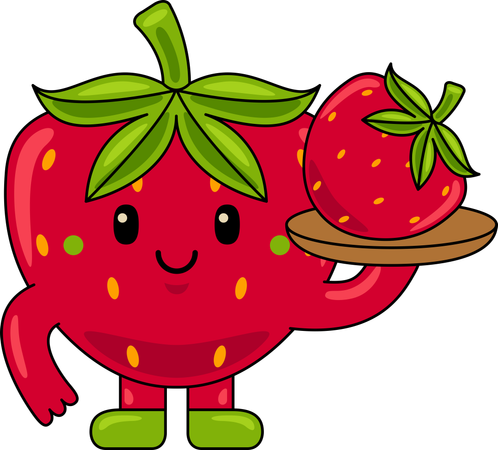 Mascotte de fraise tenant une fraise  Illustration