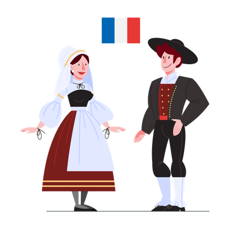 Cidadão francês em traje nacional com bandeira  Ilustração