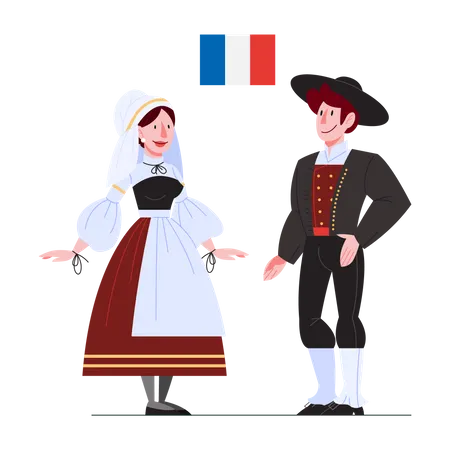 France citizen in national costume with a flag Illustration