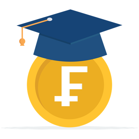 France money coin with mortarboard graduation cap and certificate  イラスト