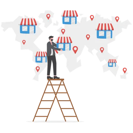 Franchise Business Model For Company Trade Expansion Flat Small Enterprise Company Shop Retail Store Or Service Network With Home Office Corporate Headquarter Vector Illustration