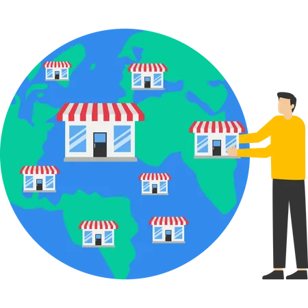 Savvy Entrepreneurs Expanding Storefronts Around The World Franchise Business Opportunities To Start Or Expand Shops And Stores Sell Store Licenses Or Develop A Business To A Global And Internationa Illustration