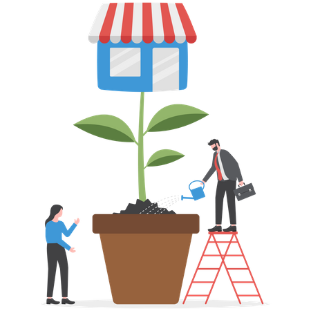 Franchise shop business with growth tree  イラスト