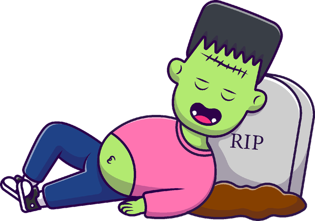 Frankenstein Sleeping On Grave  Illustration