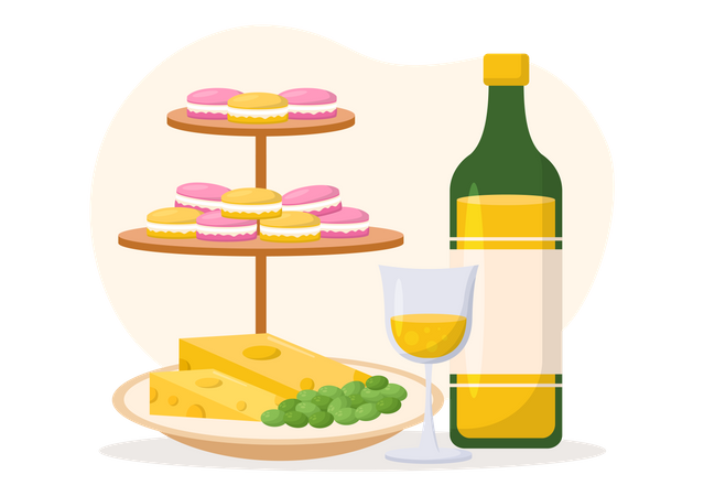 Französisches Essen und Wein  Illustration