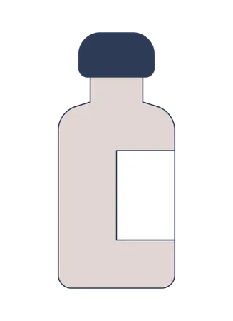 Frasco cosmético com tampa escura e rótulo em branco  Ilustração
