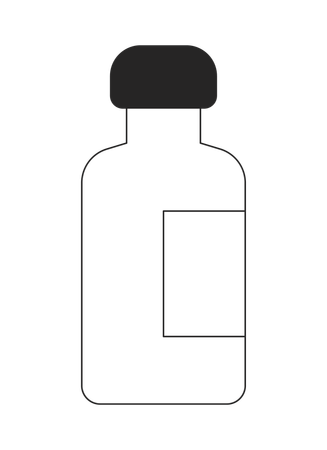 Frasco cosmético com tampa escura e rótulo em branco  Ilustração