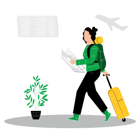 Frau am Flughafen  Illustration