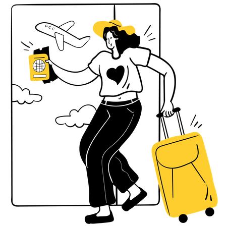 Frau am Flughafen auf dem Weg ins Ausland  Illustration