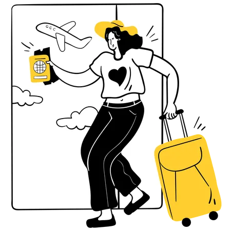 Frau am Flughafen auf dem Weg ins Ausland  Illustration