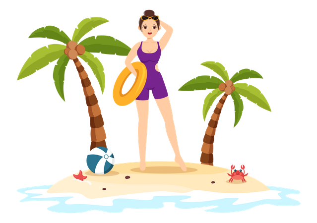 Frau am Strand im Badeanzug  Illustration