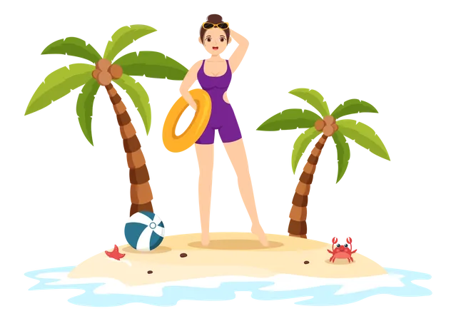 Frau am Strand im Badeanzug  Illustration