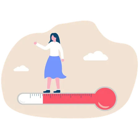 Frau misst mit Thermometer den Fortschritt  Illustration