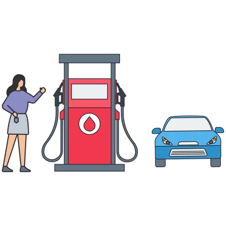 Frau an der Tankstelle  Illustration