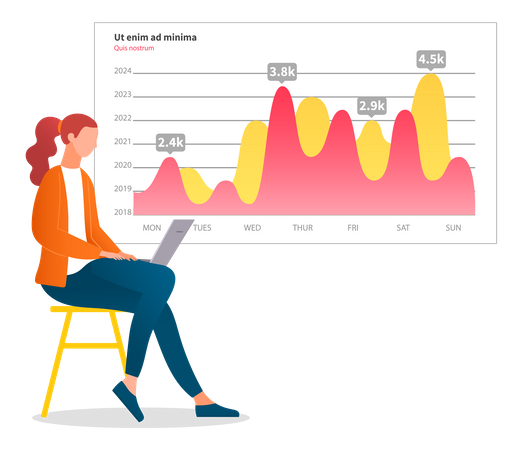 Frau analysiert digitalen Bericht  Illustration