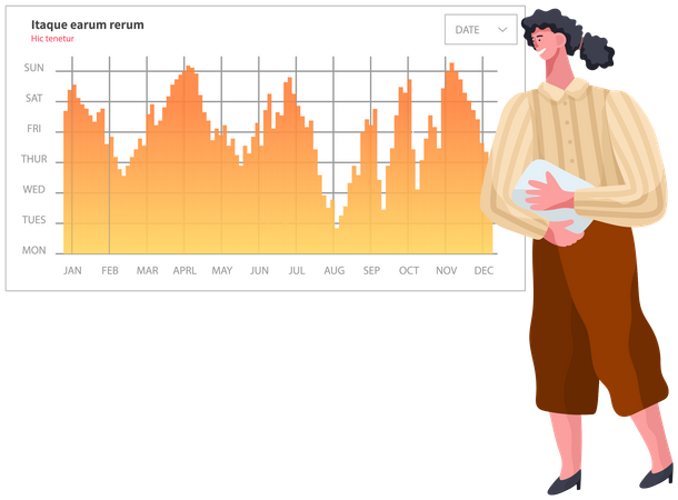 Frau analysiert digitalen Bericht  Illustration