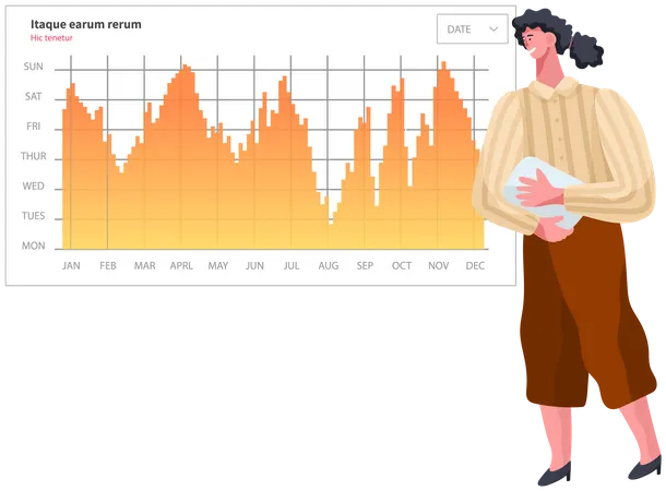 Frau analysiert digitalen Bericht  Illustration