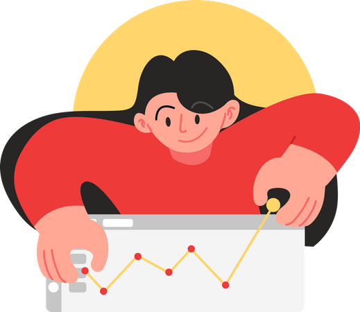 Frau analysiert Börse  Illustration