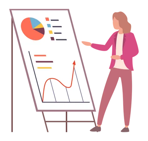 Frau analysiert Bericht mit statistischen Indikatoren  Illustration