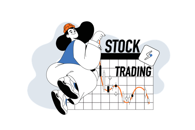 Frau analysiert den Aktienmarkt  Illustration