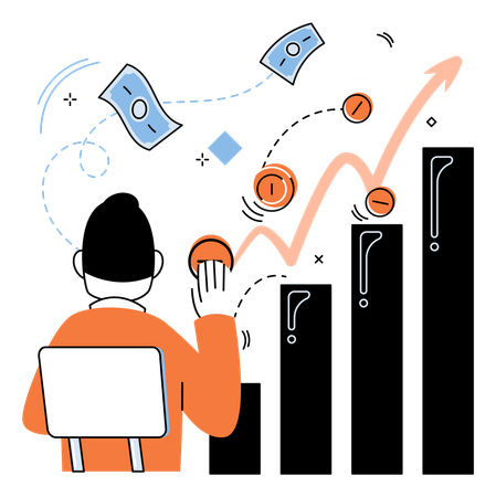 Frau analysiert Diagramme und Dividenden  Illustration