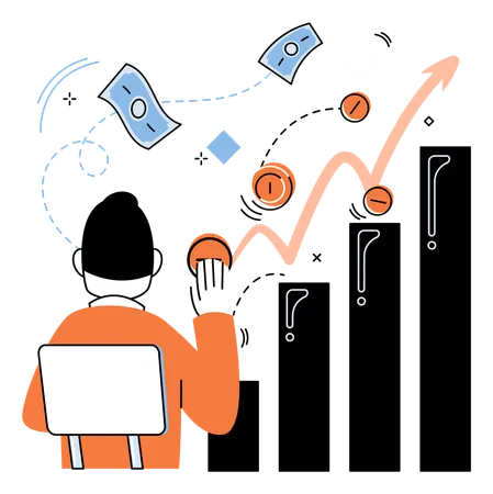 Frau analysiert Diagramme und Dividenden  Illustration