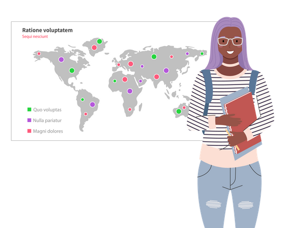 Frau analysiert digitalen Bericht mit Statistiken  Illustration