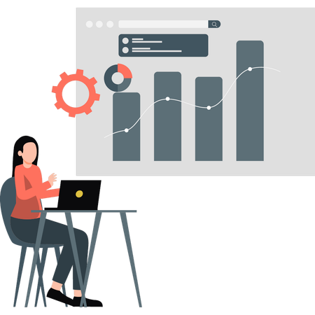 Frau analysiert Geschäftsdiagramm  Illustration