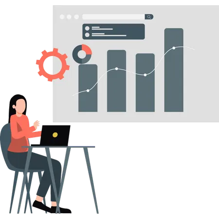 Frau analysiert Geschäftsdiagramm  Illustration