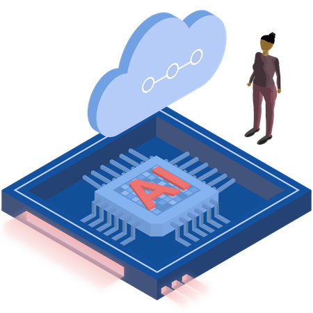 Frau analysiert KI-Chip-Technologie  Illustration