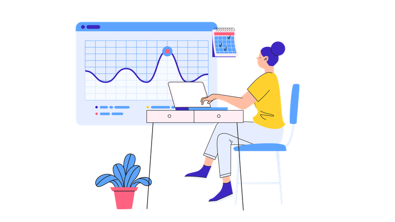 Frau arbeitet am Computer  Illustration
